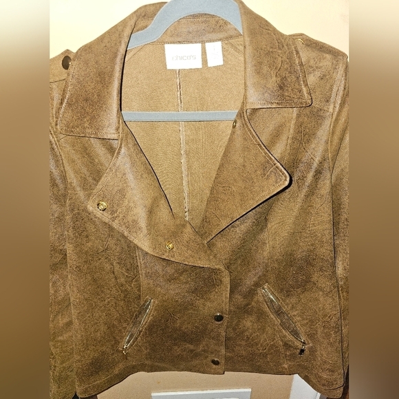 CHICO’S WOMEN’S 1 US M COATED FAUX SUEDE MOTO JACKET - Picture 3 of 5